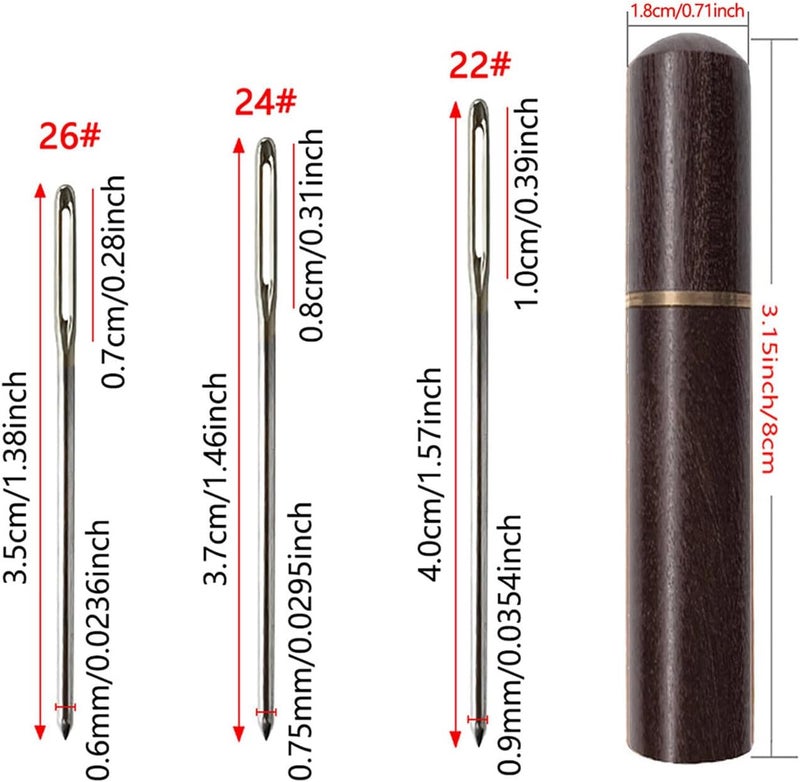 Zhenqing Redwood Needle Case with 12 Blunt Tip Cross Stitch Needles, Natural Wood Embroidery Needle Holder & Nickel-Plated Rustproof Sewing Needles for Crafters, Organize Threading Tools（67502） - Image 3